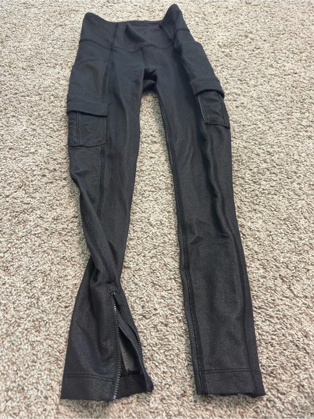 Black Cargo Pocket Leggings with Ankle Zippers Lululemon